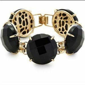 Kendra Scott Black Cassie Gold Tone Statement Bracelet Chunky Thick Size 7"